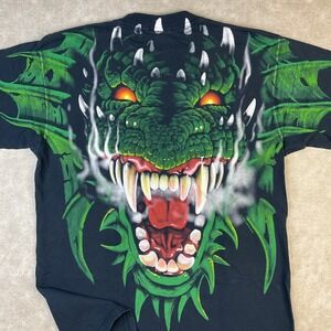 Vintage Liquid Blue Shirt Big Dragon AOP Double Sided‎ Red Green 90s Men Sz L